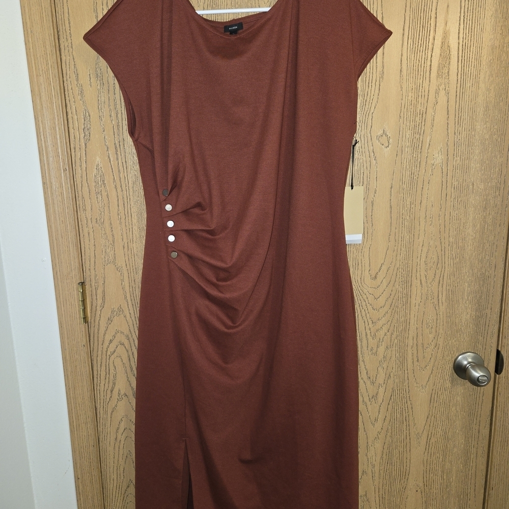 Halogen Rust Midi Dress with Button Detail